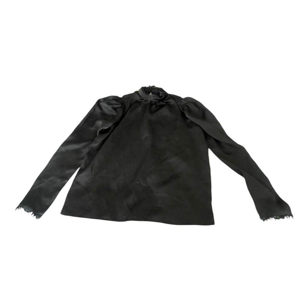 Express Black Satin Mock Neck Puff Sleeve Blouse Top Women’s Medium - Picture 2 of 8